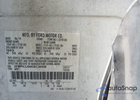 2019 Ford Edge Sel из США, поврежденный, VIN 2FMPK3J90KBC36958